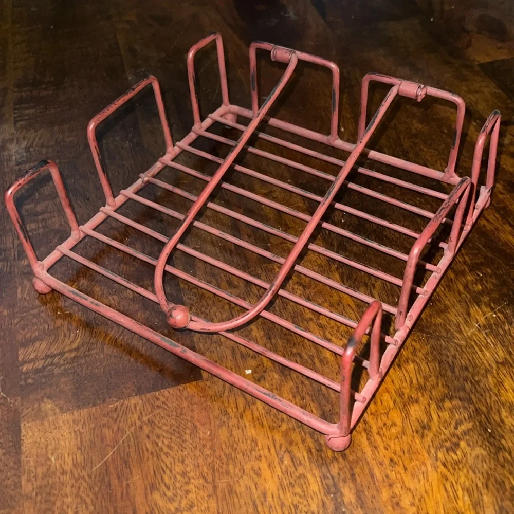 Vintage Distressed‎ Metal Napkin Holder Stand Red Rustic Kitchen Counter Decor